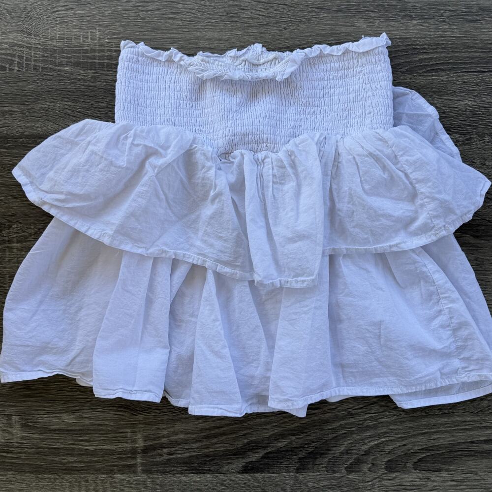 White Tiered Ruffle Mini Skirt Smocked Waist Francesca's Size Small - Picture 3 of 5